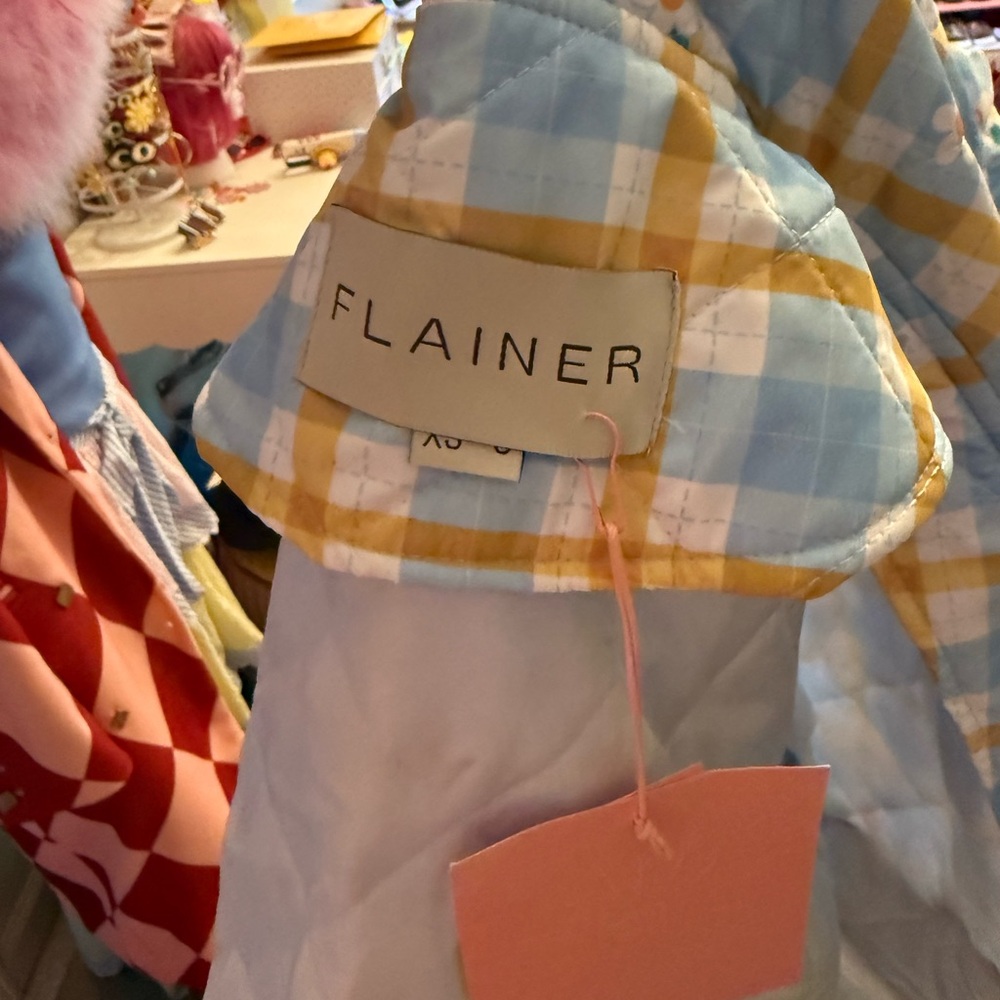 Plaid Ruffle-Collar Puffer Jacket in Blue & Yellow - Picture 9 of 12